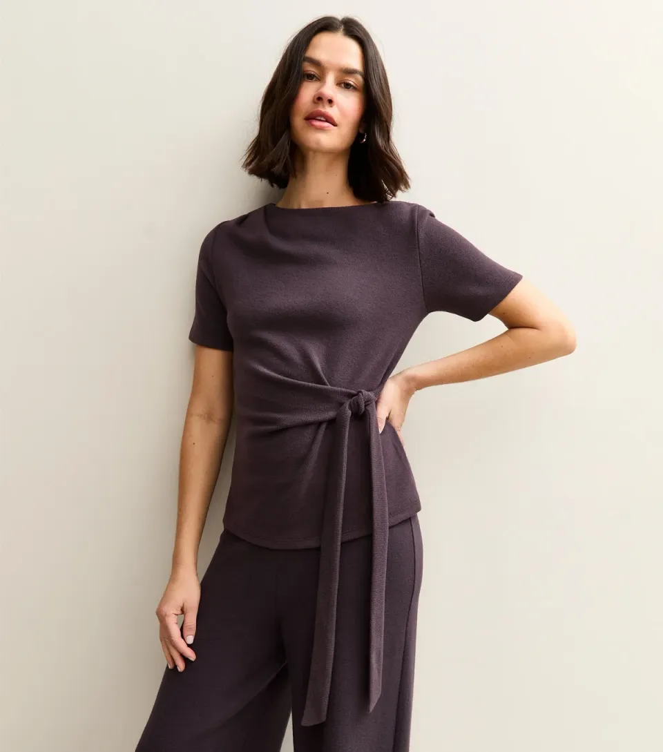 Women's Dark Purple Soft Touch Tie Waist Top