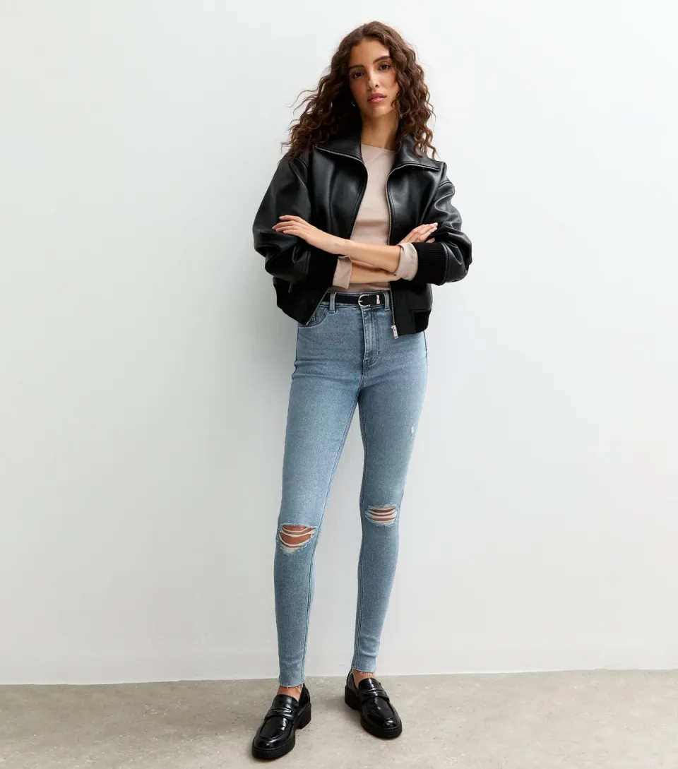 Women's Tall Blue Ripped Knee Skinny Jeans