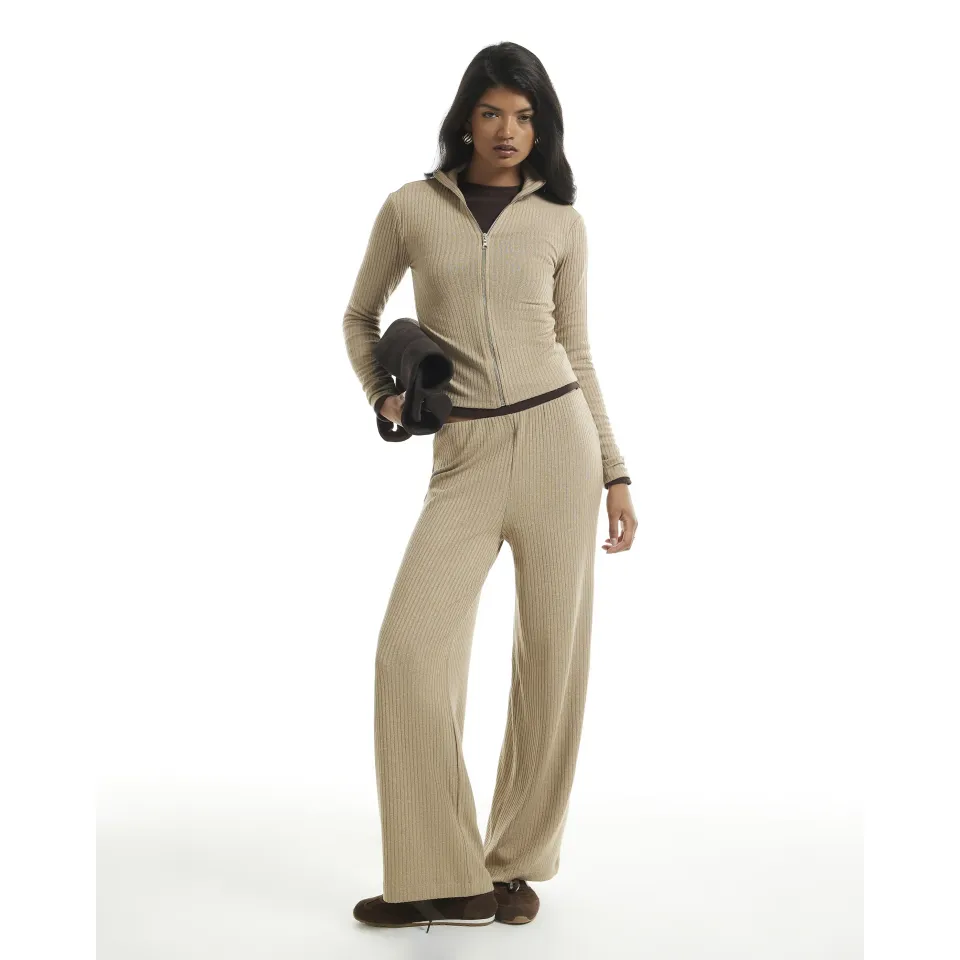 Rib Wide Leg Trousers