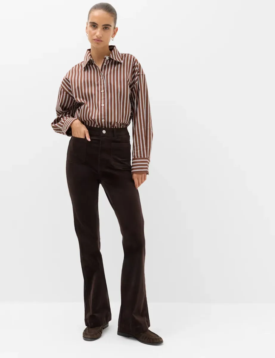 High Waisted Flared Corduroy Trousers Bitter Chocolate