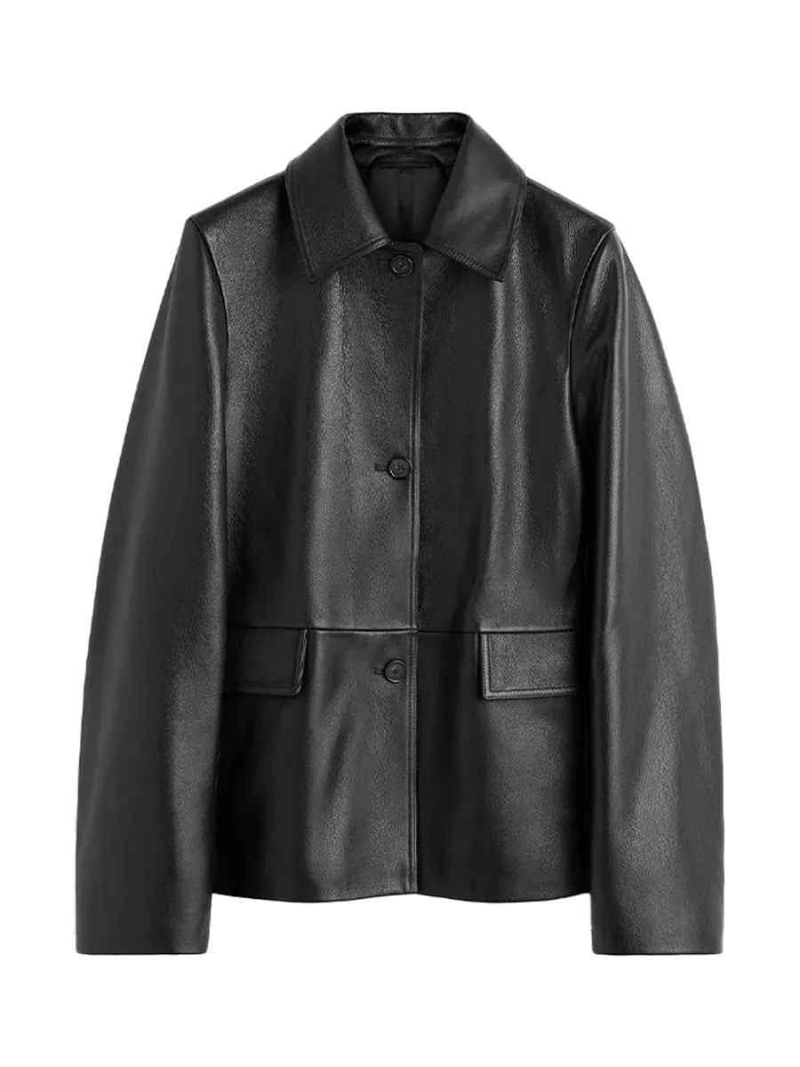 Grained Leather Jacket Black