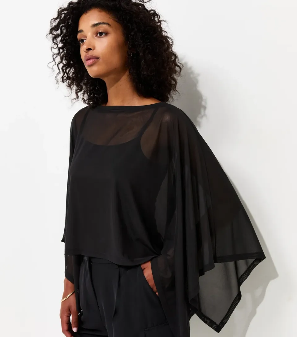Women's Black Slash Neck Mesh Cape