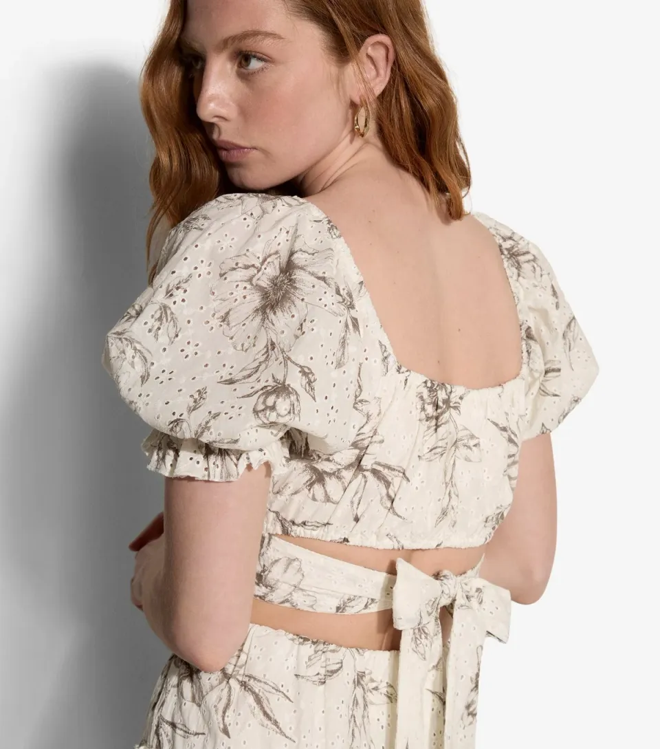 Women's Stone Cotton Broderie Anglaise Cropped Top