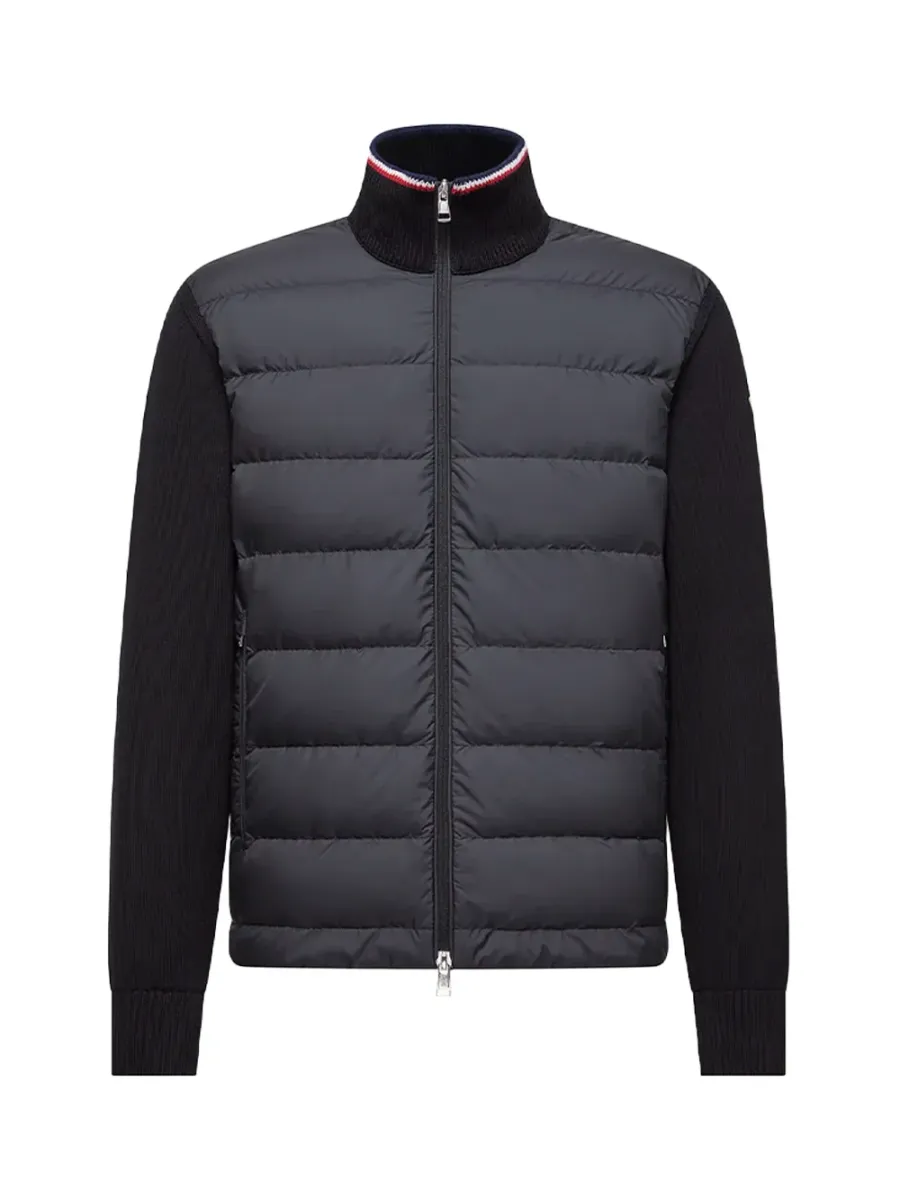 men Padded Zip-Up Cotton Cardigan Black