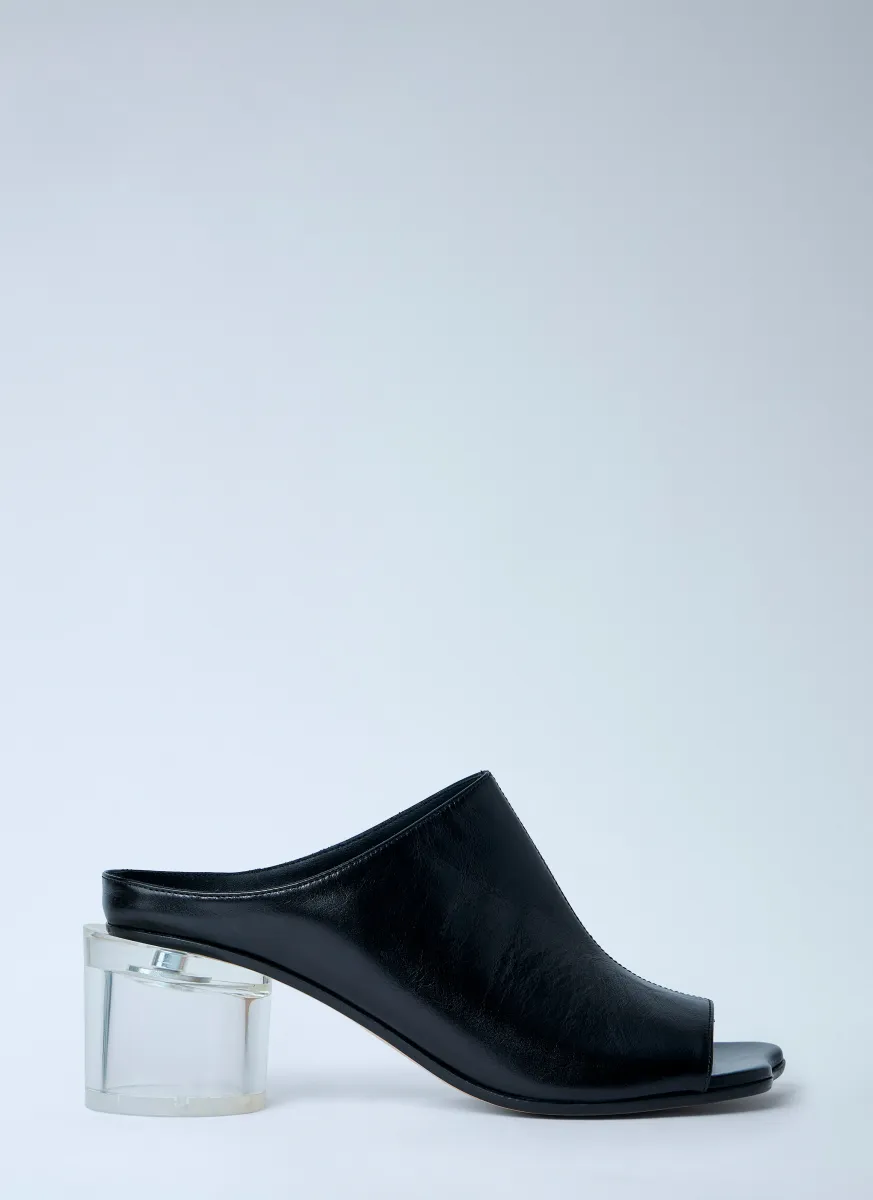 Leather Mule with Transparent Block Heel
