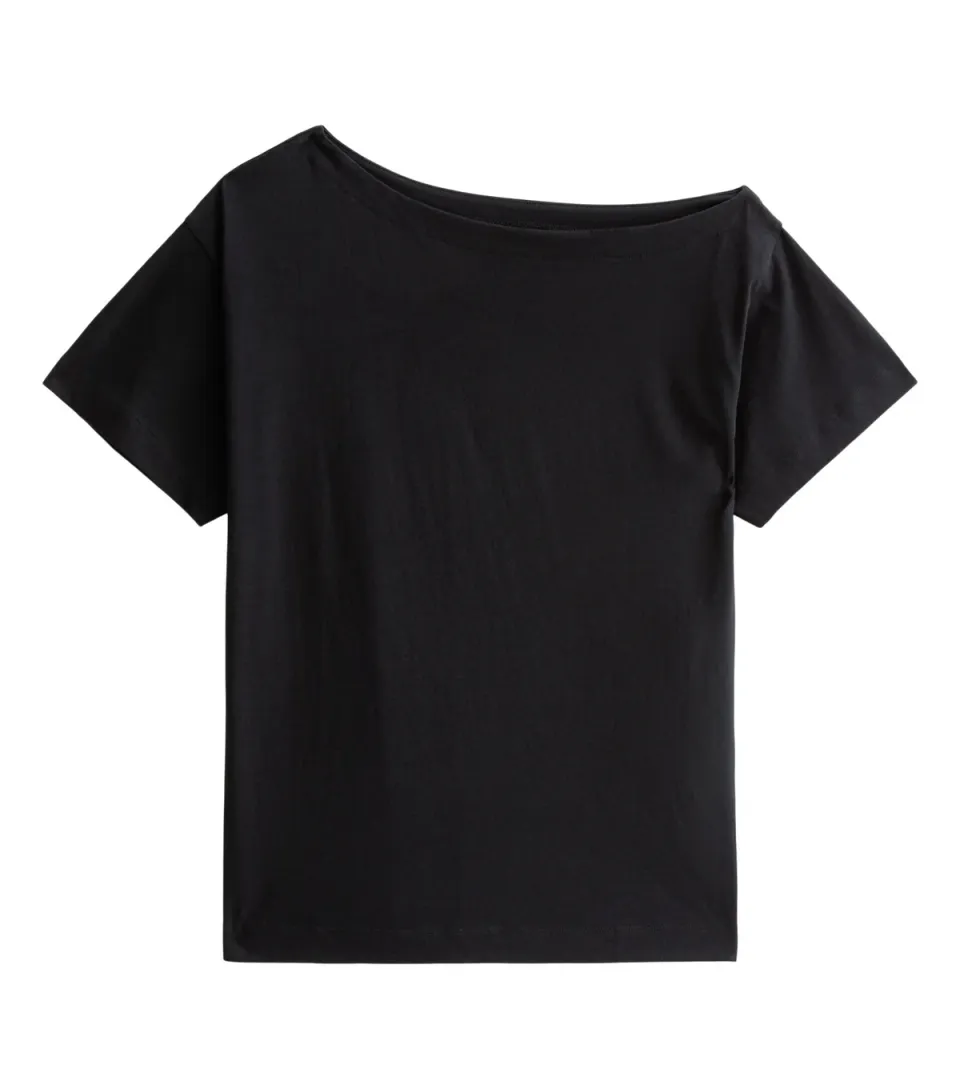 Women's Black Cotton Off The Shoulder T-Shirt