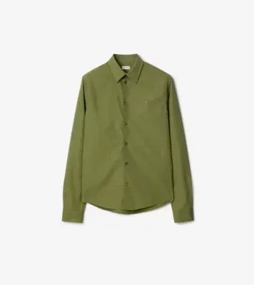 Regular Fit Cotton Poplin Shirt in Pasture green