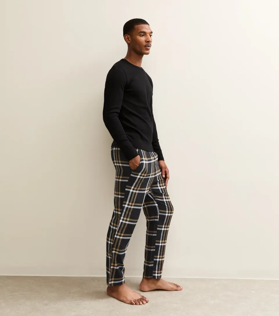 Men's Black Regular Check Pyjama Bottoms