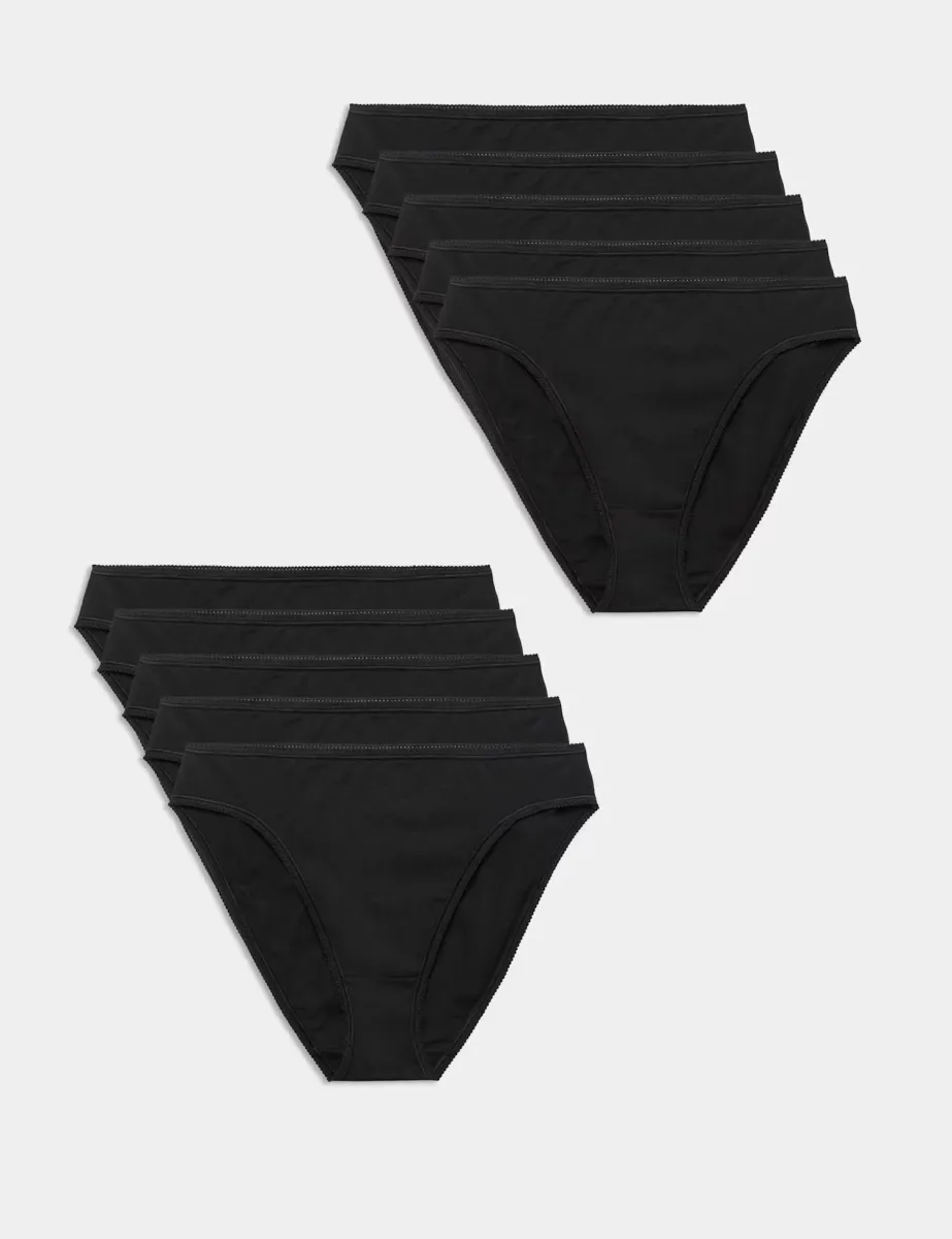 10 Pack Cotton Lycra High Leg Knickers Black