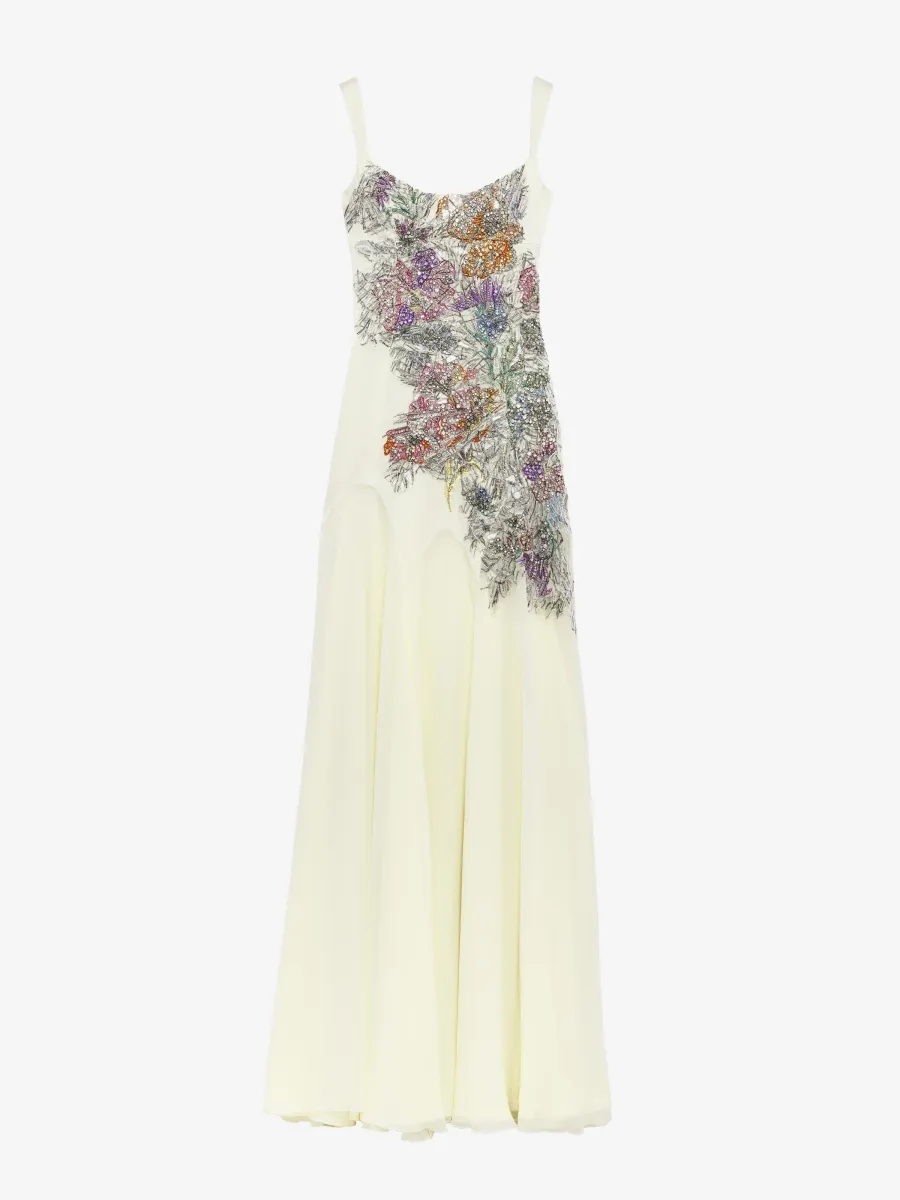 Smashed Floral Embroidery Evening Dress