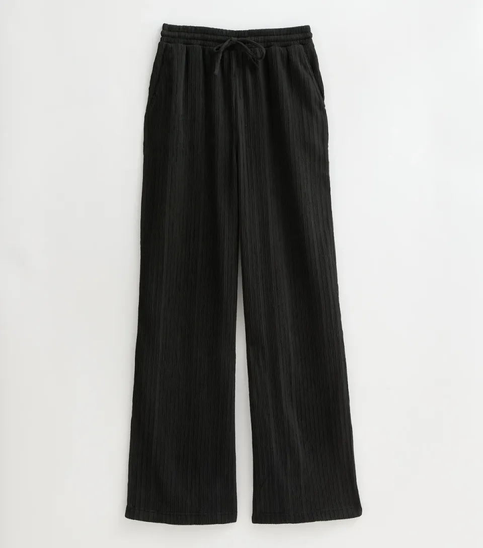 Women's Tall Black Crinkle Texture Wide Leg Jersey Trousers