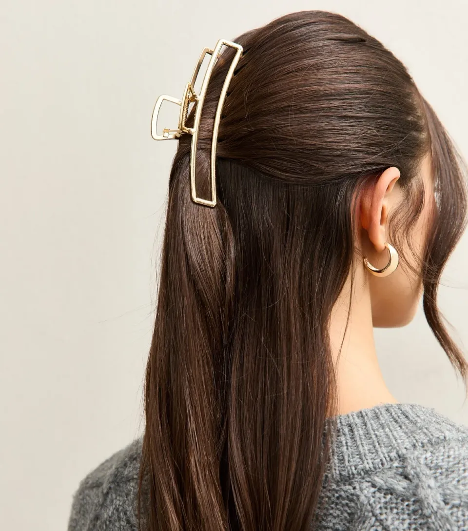 Gold Tone Rectangular Hair Claw Clip