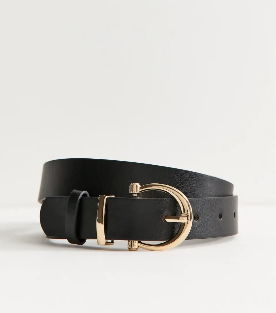 Black Faux Leather Curved Buckle Belt