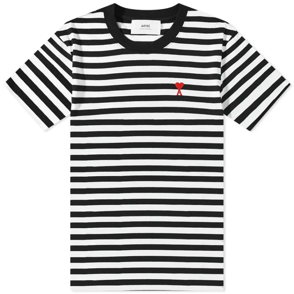 AMI Small A Heart Stripe T-Shirt