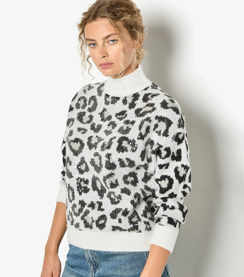 Women's White Clear Sequin Knit Jumper