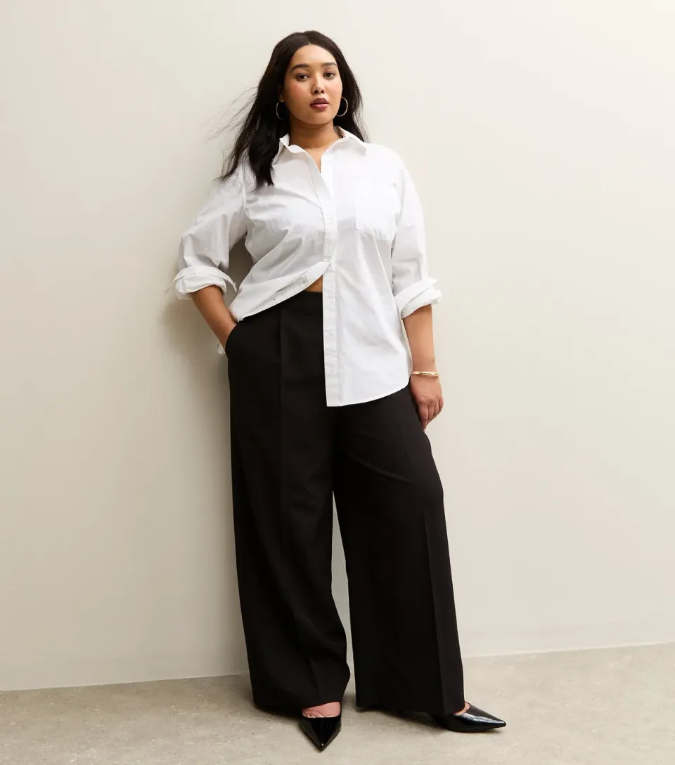 Women's Plus Size Black Wide Leg Trousers Curves