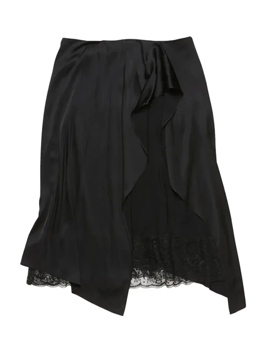 Layered Satin Skirt Black