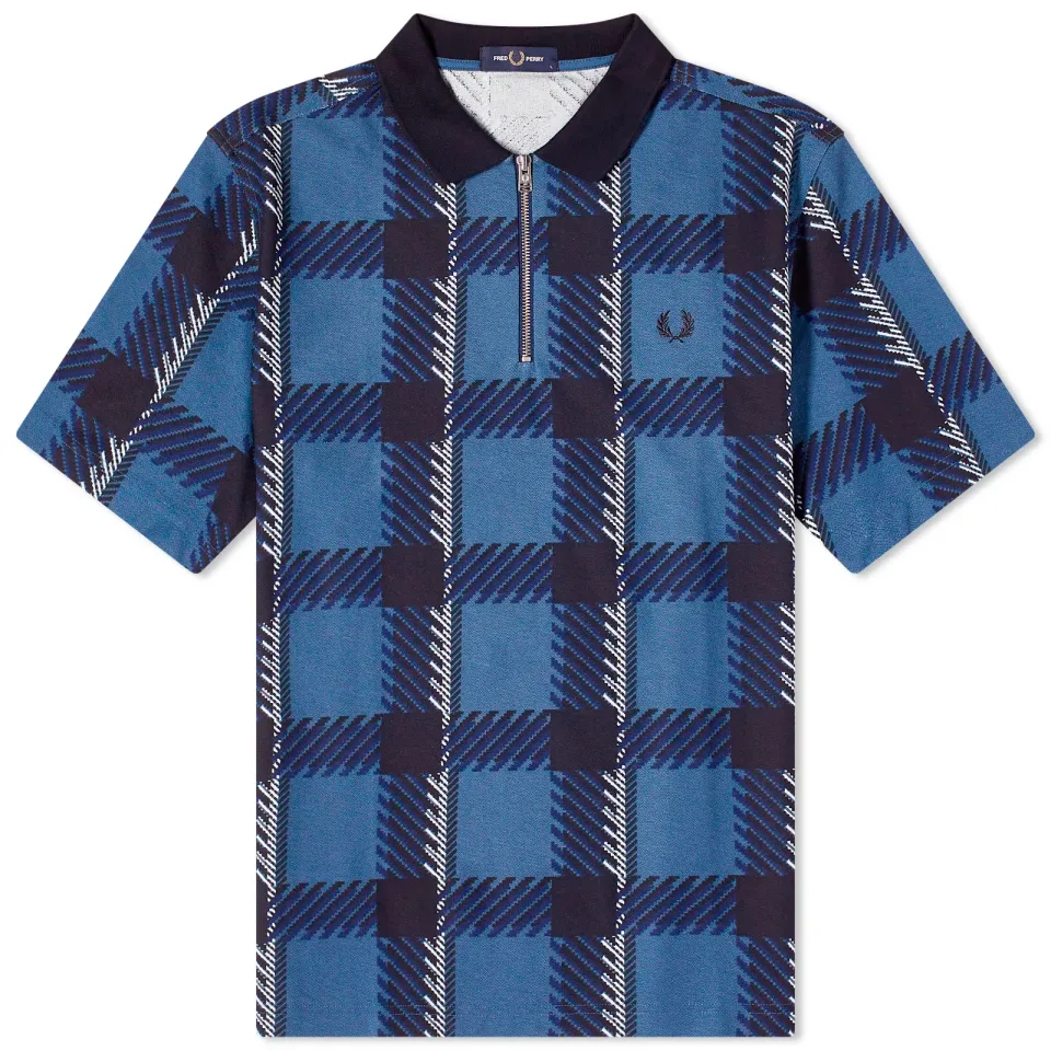 Gllitch Tartan Zip Neck Polo