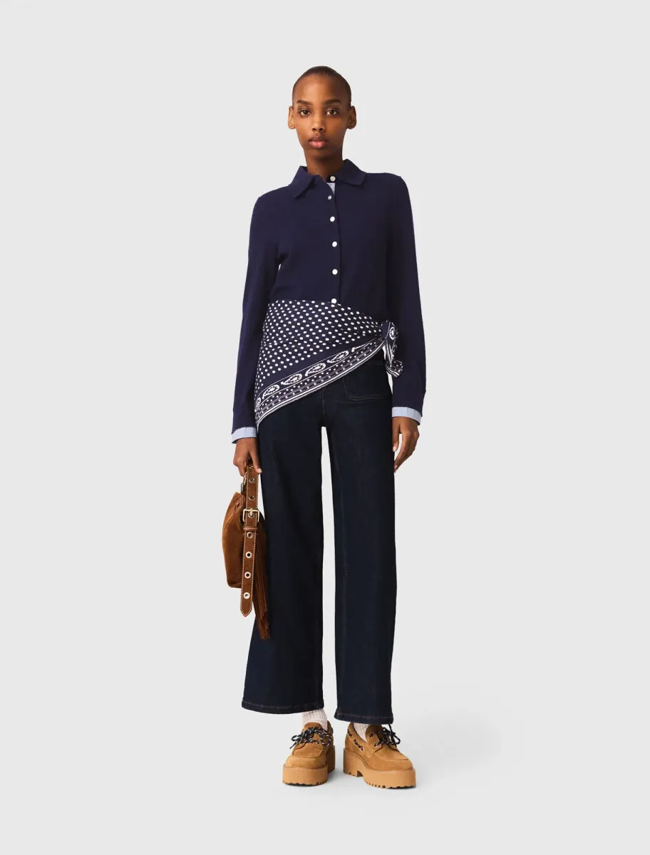 Polo cardigan with removable trims