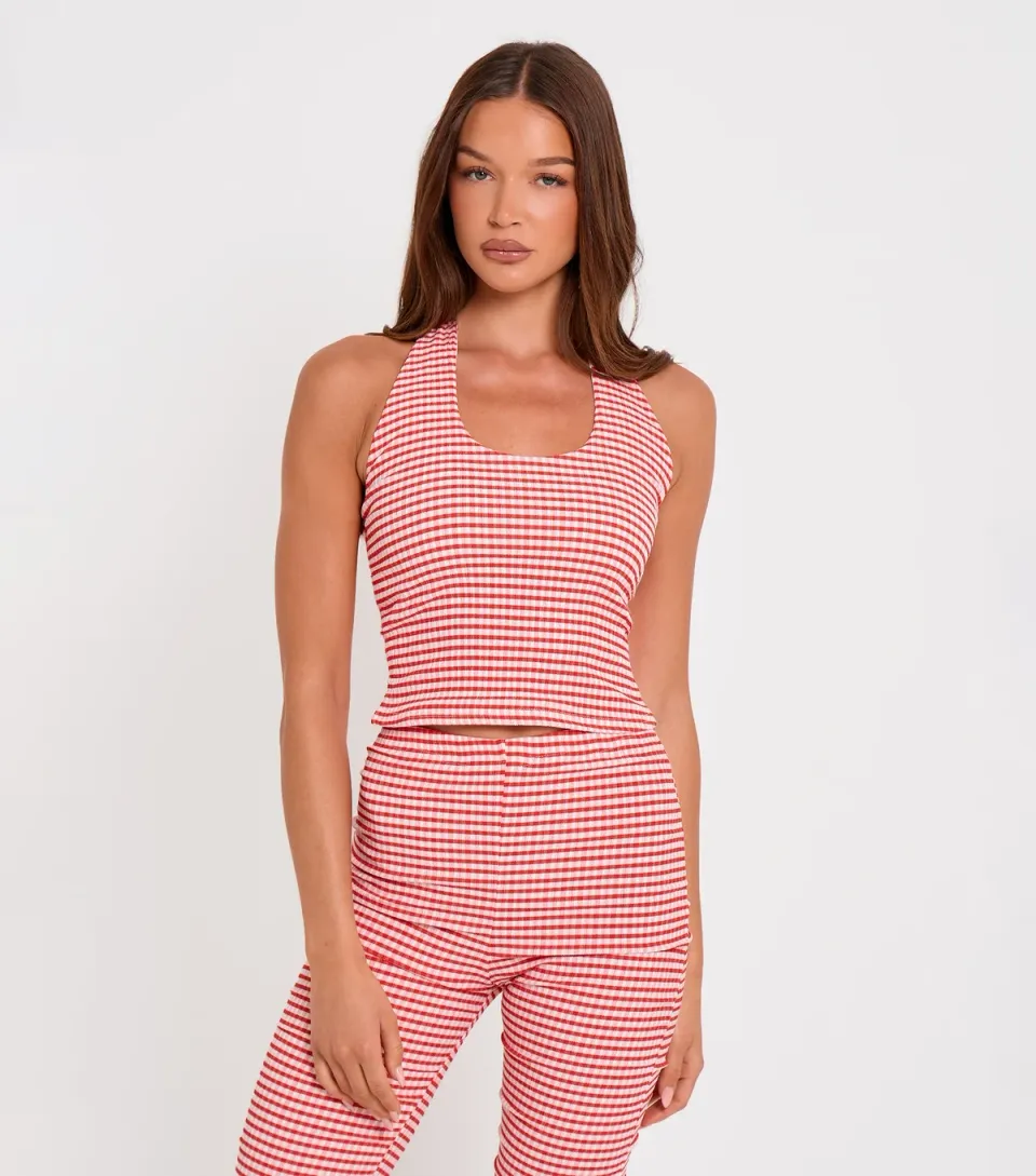 Women's Gingham Halter Neck Crop Top