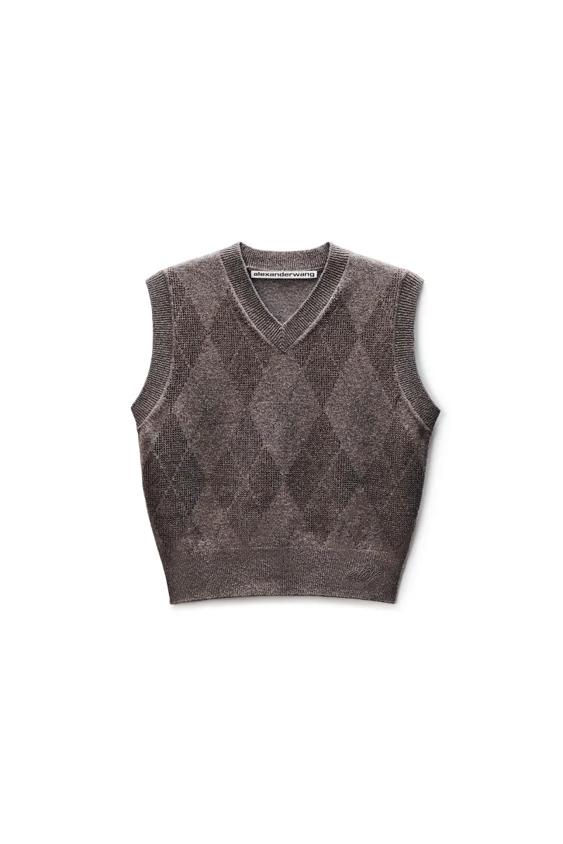 Crystal Hotfix Wool-Blend Argyle Vest