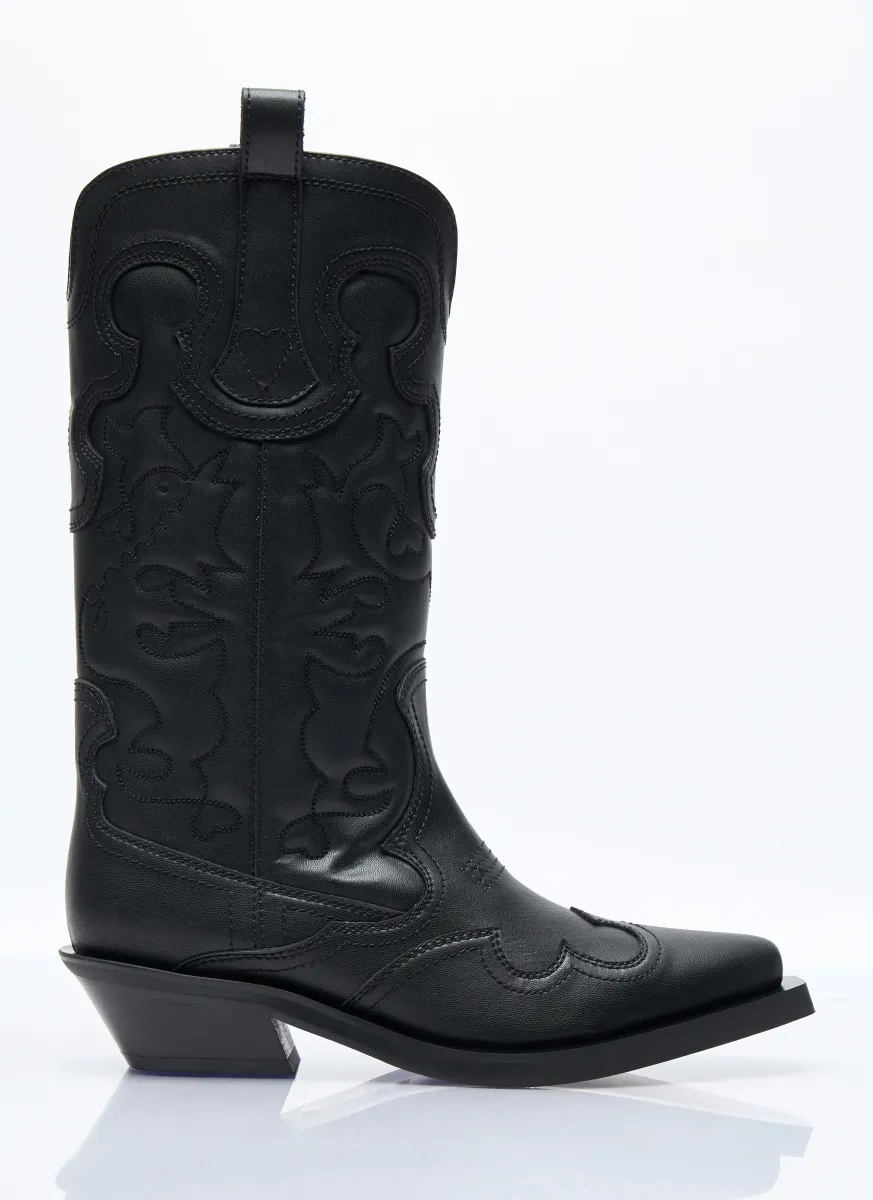 Mid Shaft Embroidered Western Boots