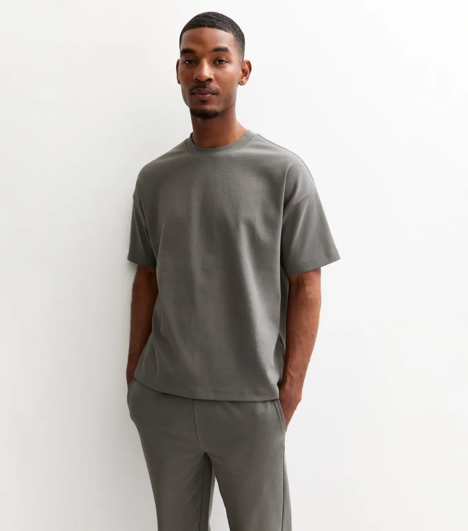 Men's Grey Relaxed Heavyweight Crew Neck T-Shirt