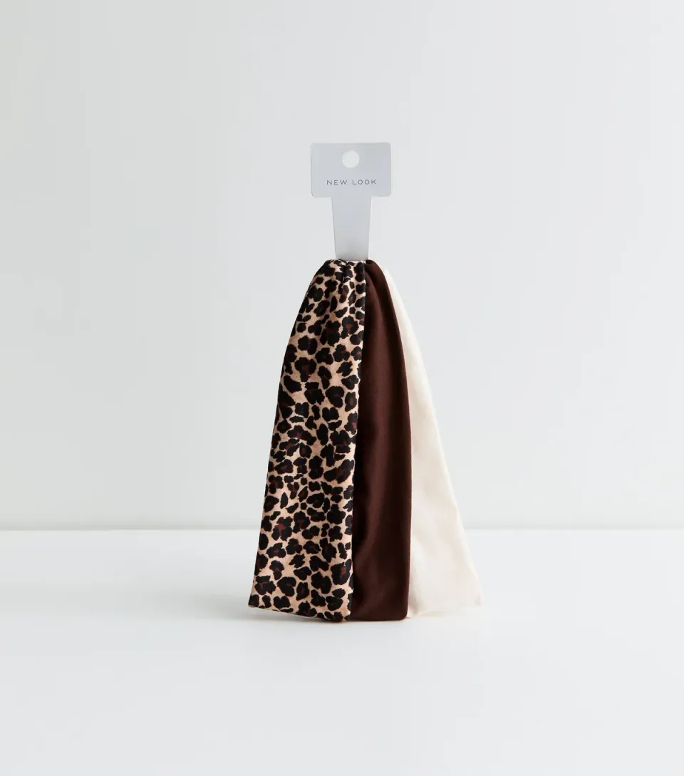 Pack Of 3 Brown Leopard Print Stretch Headbands