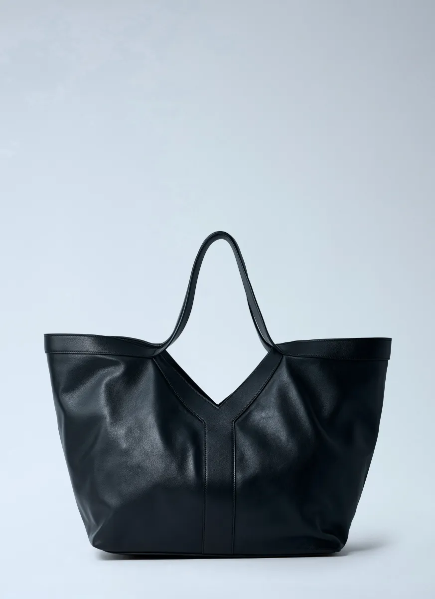 Large Y-Shaped Leather Tote Bag