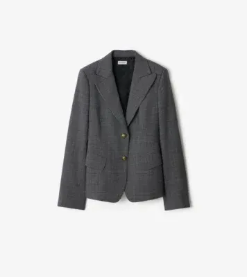 Check Wool Tailored Jacket in Silhouette blue/granite grey