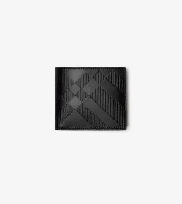 Embossed Check Bifold Coin Wallet in Black