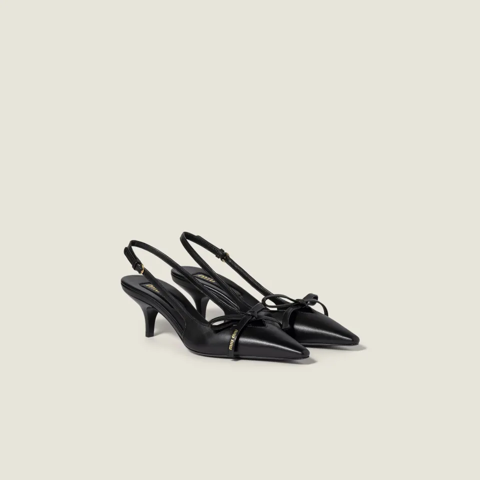 Leather slingback pumps with bow