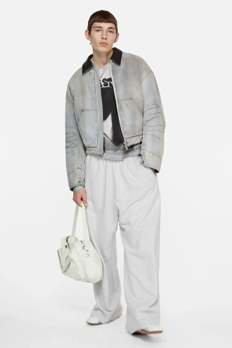 Faded denim bomber jacket