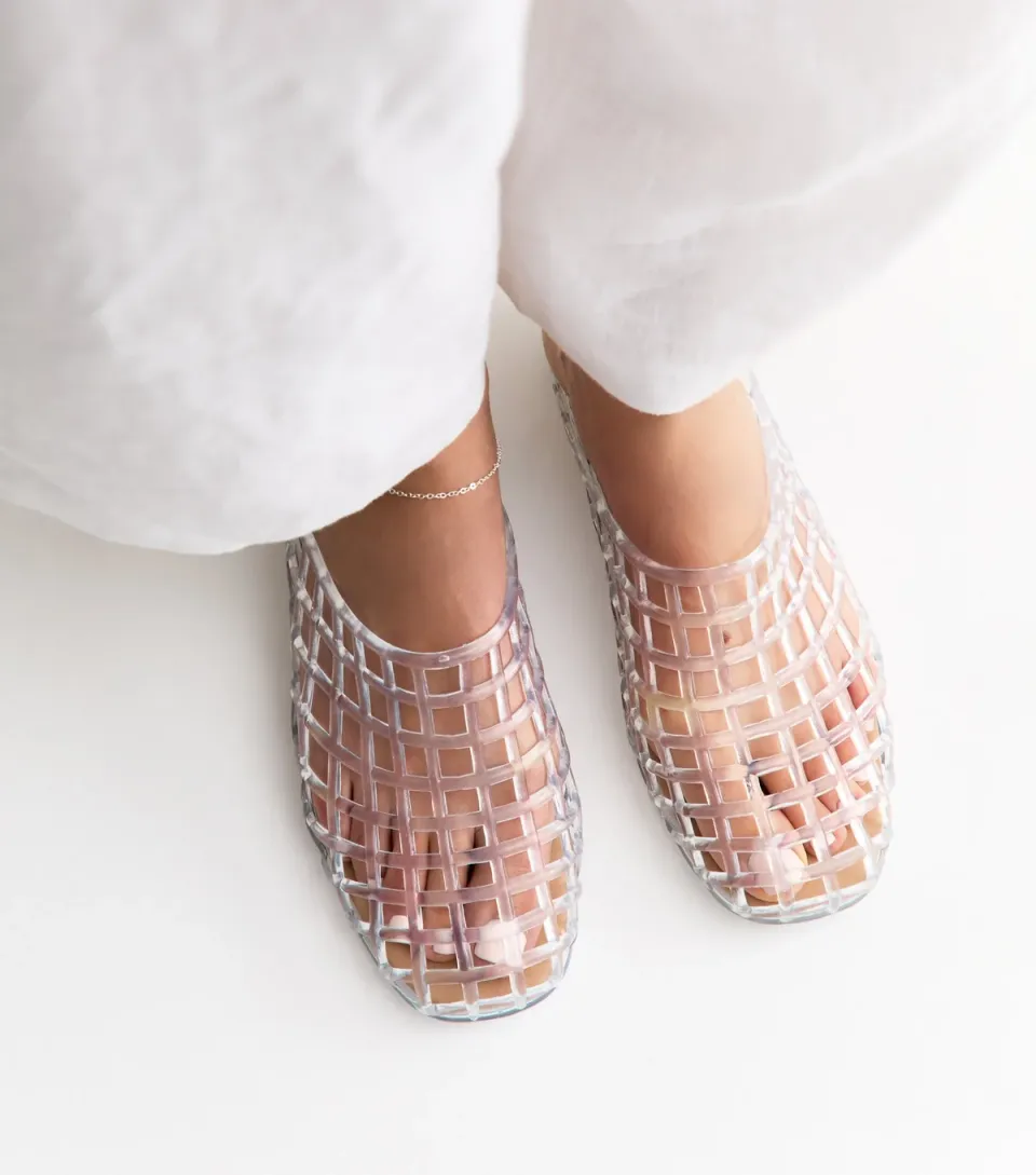 Women's Clear Lattice Jelly Mules Vegan