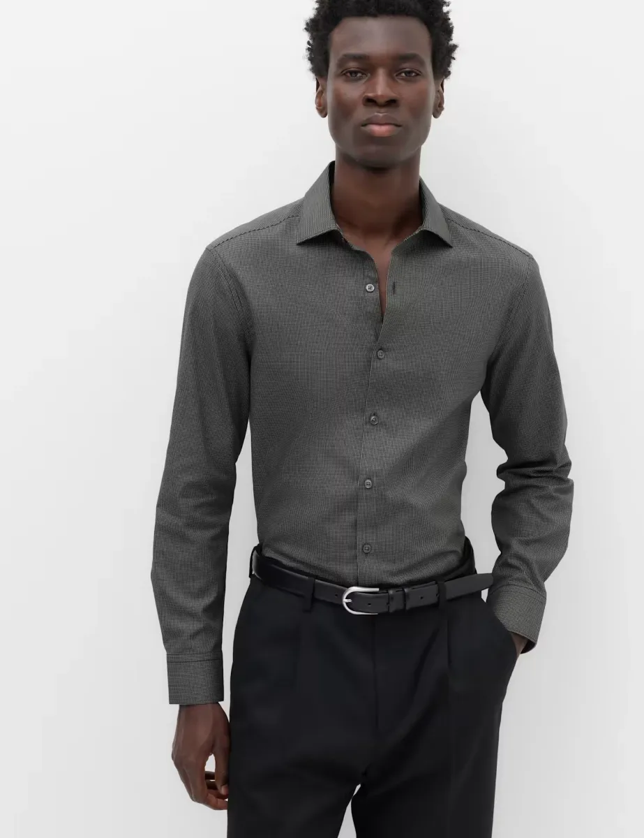 Regular Fit Pure Cotton Textured Shirt Black Mix