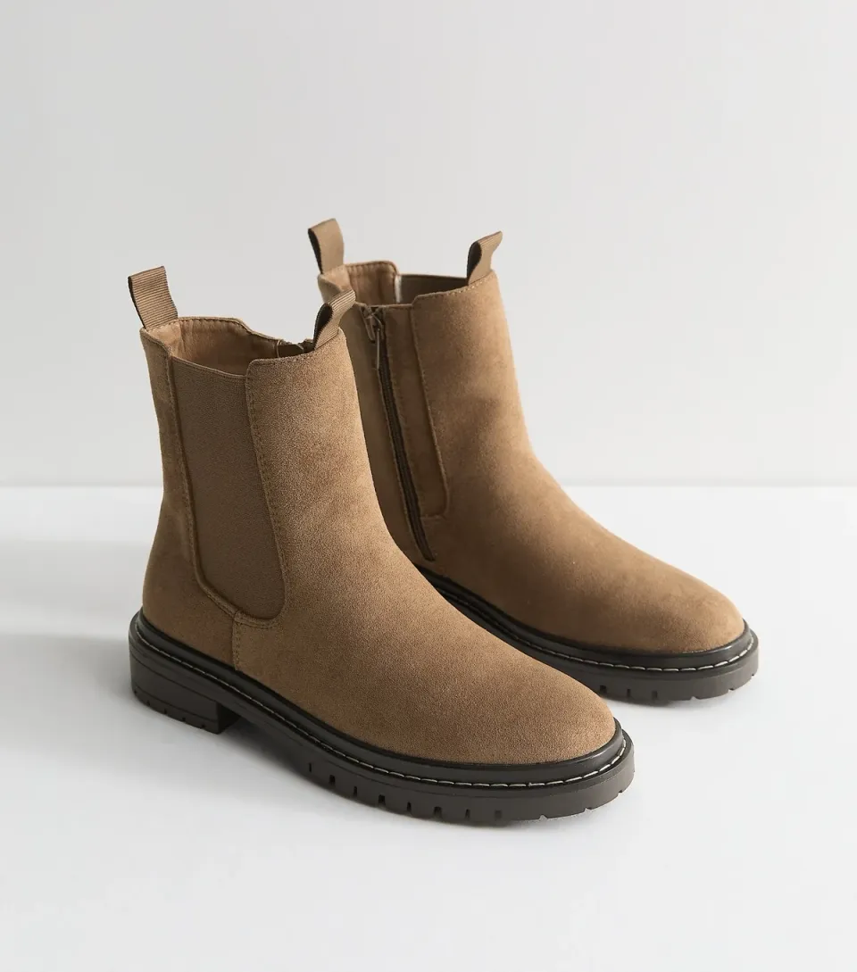 Women's Camel Faux Suede Stitch Chelsea Boots
