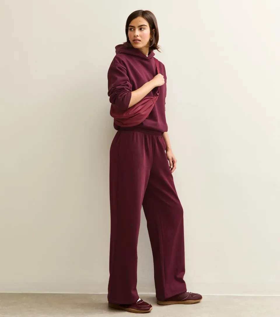 Women's Dark Burgundy Elasticated Waist Wide Leg Joggers