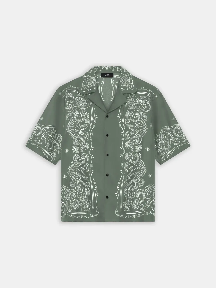 BANDANA PAINT OVERSIZED BOWLING SHIRT - Dark Sage