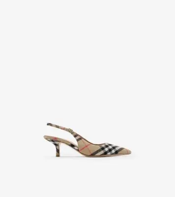 Check Dame Slingback Pumps​ in Sand beige - Women, Linen