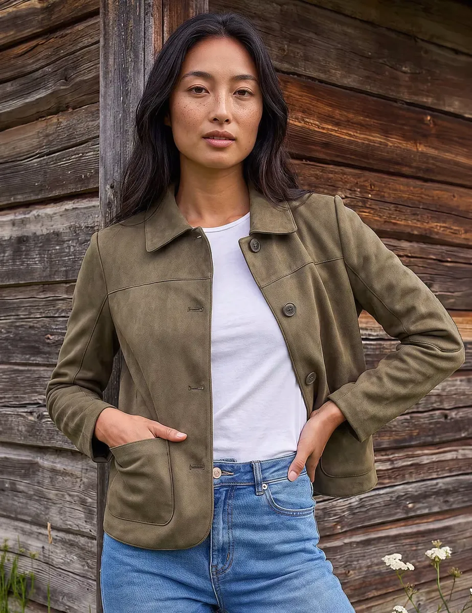 Petite Suede Jacket Khaki Mix
