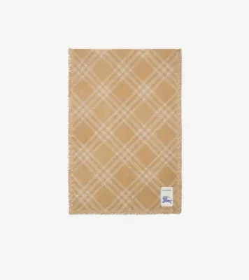 Wide Check Wool Silk Scarf in Sand beige/ecru beige