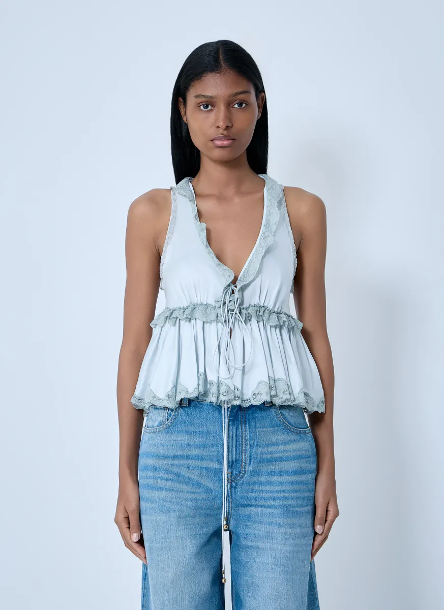 Silk Satin Tie-Front Top