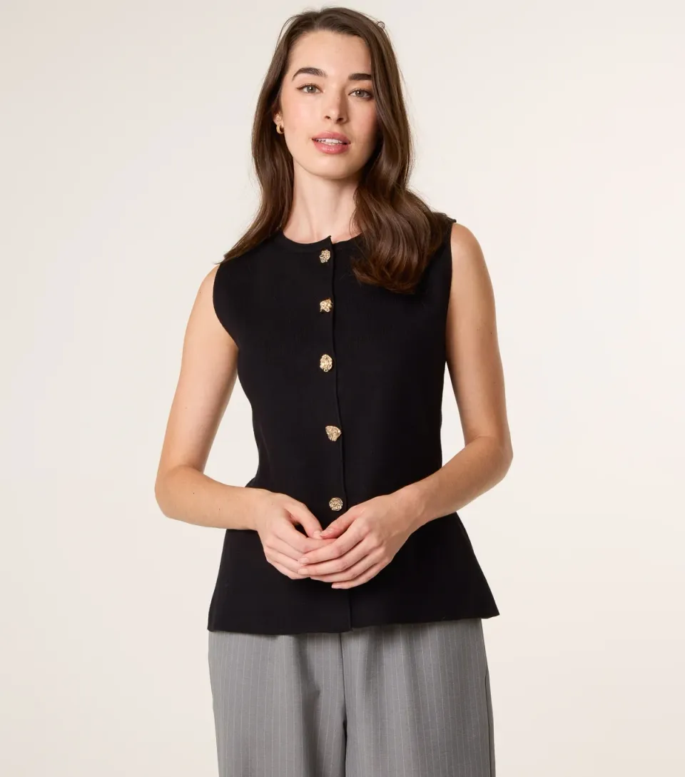 Women's Black Knit Tailored Waistcoat