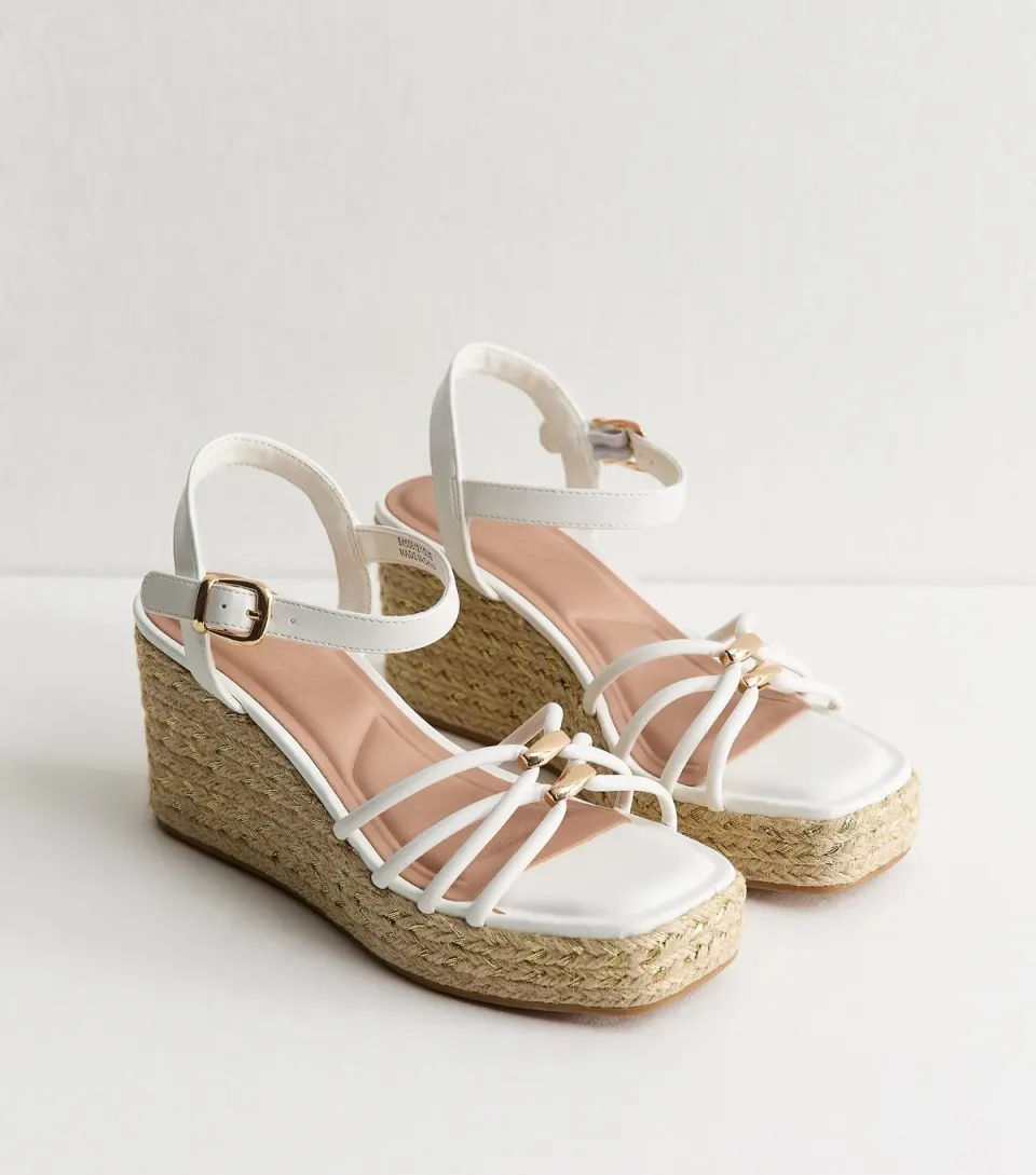 Women's White Faux Leather Strappy Wedges Vegan