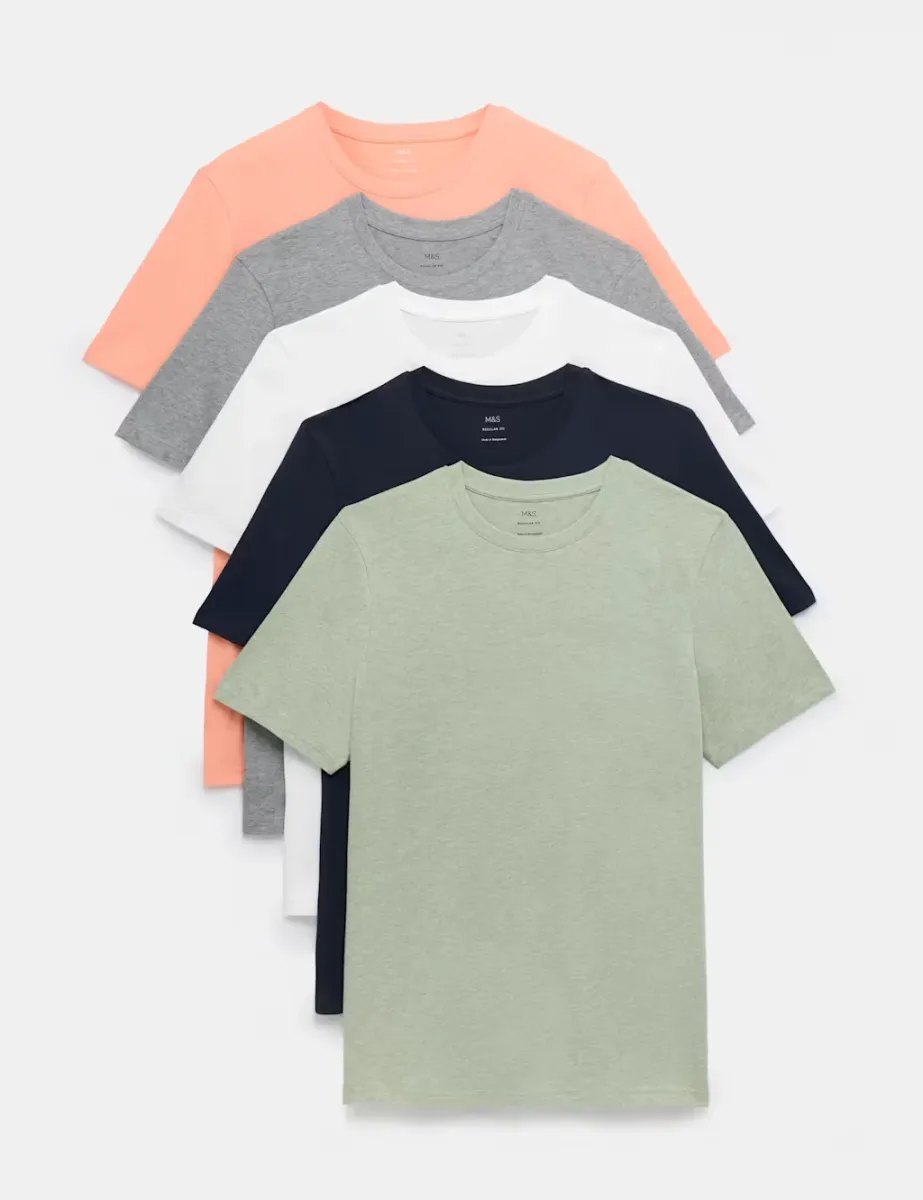 5 Pack Pure Cotton Crew Neck T-Shirts Apricot Mix