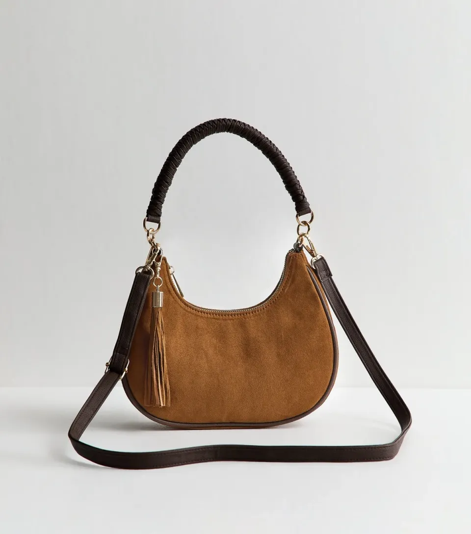 Tan Faux Suede Suede Scoop Shoulder Bag