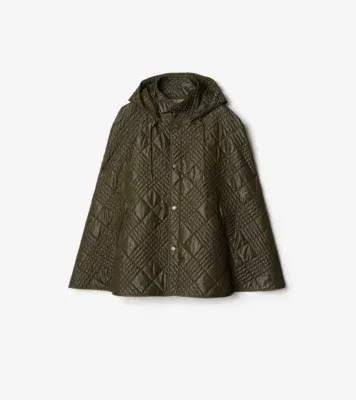 Micro Check-stitch Nylon Blend Cape in Marsh green