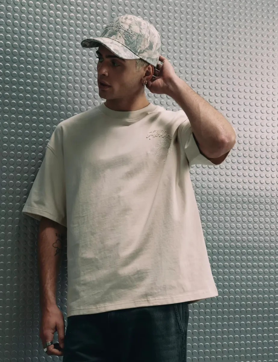 Oversized Cotton Embroidered T-Shirt Stone