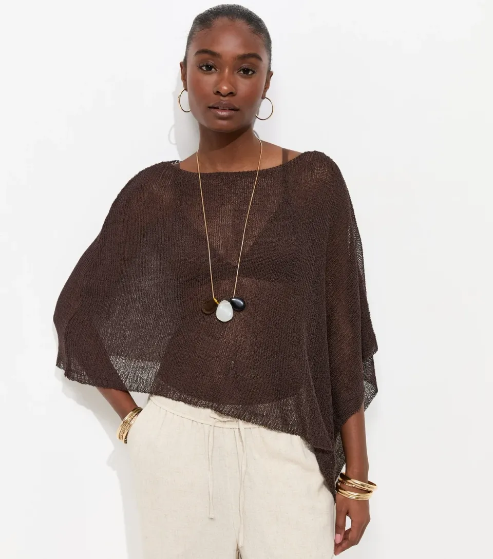 Women's Dark Brown Knitted Poncho