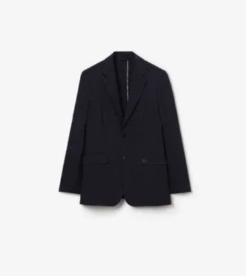Seersucker Cotton Linen Tailored Jacket in Navy